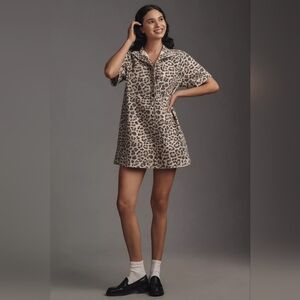 Jeannie Cotton Short-Sleeve A-Line Mini Dress by Maeve: Leopard Animal Print XL